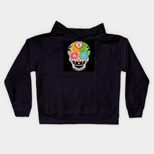 cute sugar skull in mexican pattern art ecopop with a smile Kids Hoodie